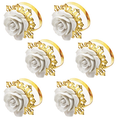 4/6 kom/komplet, prsten za salvete, party party, bijela ruža DIY ručno ukrašen zlatni prsten