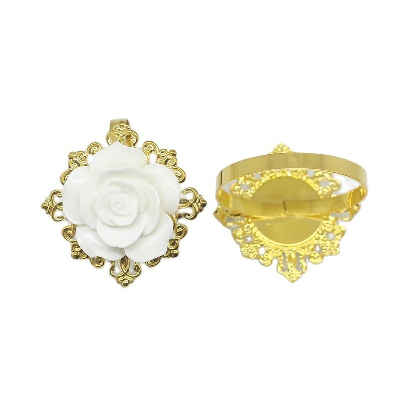 4/6 kom/komplet, prsten za salvete, party party, bijela ruža DIY ručno ukrašen zlatni prsten
