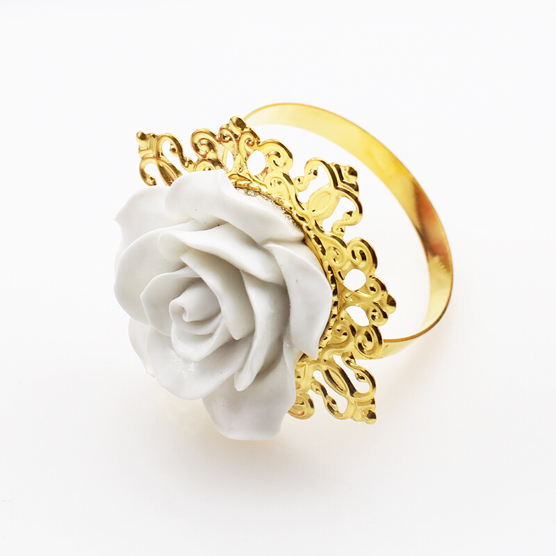 4/6 kom/komplet, prsten za salvete, party party, bijela ruža DIY ručno ukrašen zlatni prsten