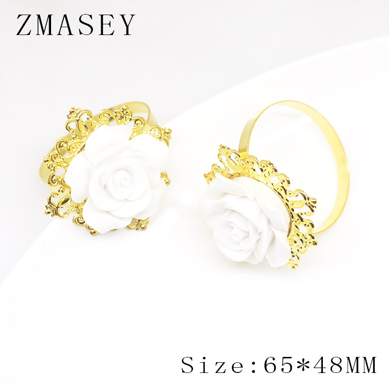 4/6 kom/komplet, prsten za salvete, party party, bijela ruža DIY ručno ukrašen zlatni prsten