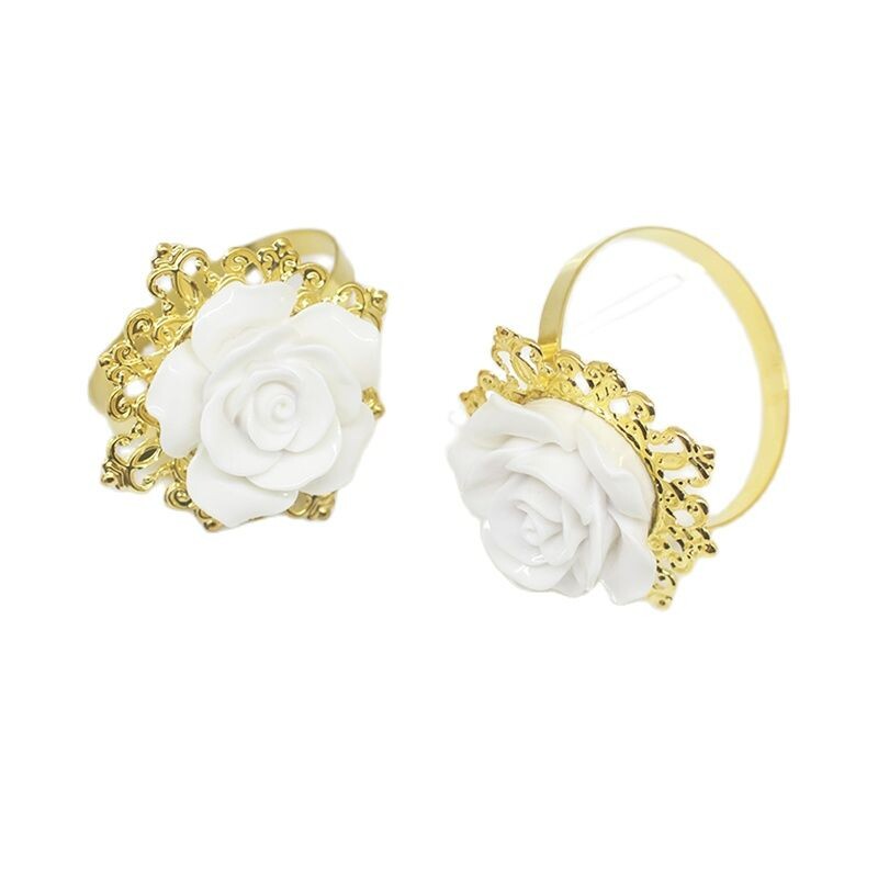 4/6 kom/komplet, prsten za salvete, party party, bijela ruža DIY ručno ukrašen zlatni prsten