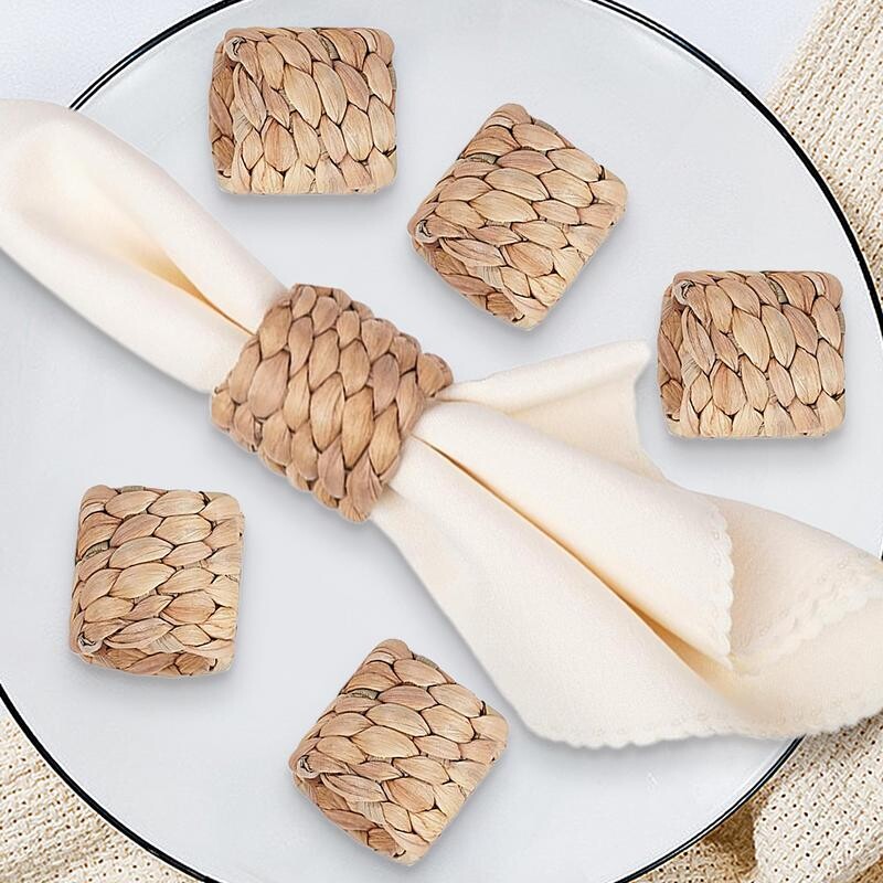 Pleteni prstenovi za salvete 6X Rustikalni tkani prstenovi za salvete Držač za salvete Umjetni jesenski prstenovi za salvete Postavljanje stola Dekoracija za vjenčanje