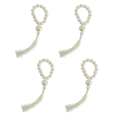 Set od 4 bež bijele prstene za salvete Biserne rese Držači za salvete Kopče Ručno izrađene za večeru Vjenčanje Božićni ukras stola