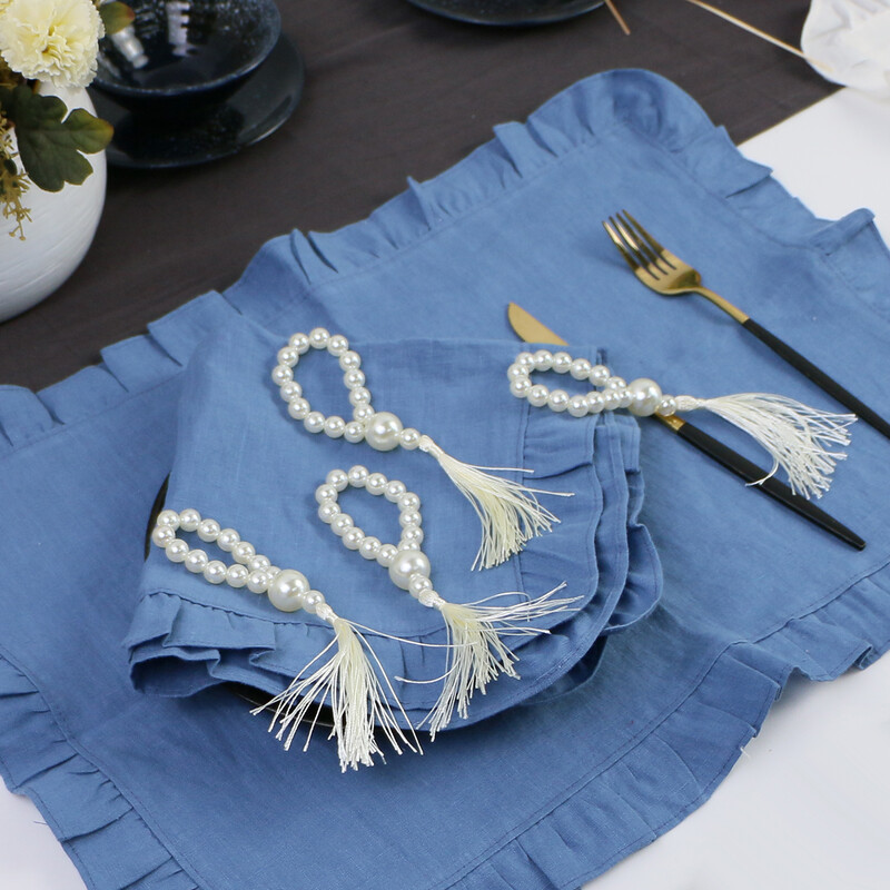 Set od 4 bež bijele prstene za salvete Biserne rese Držači za salvete Kopče Ručno izrađene za večeru Vjenčanje Božićni ukras stola