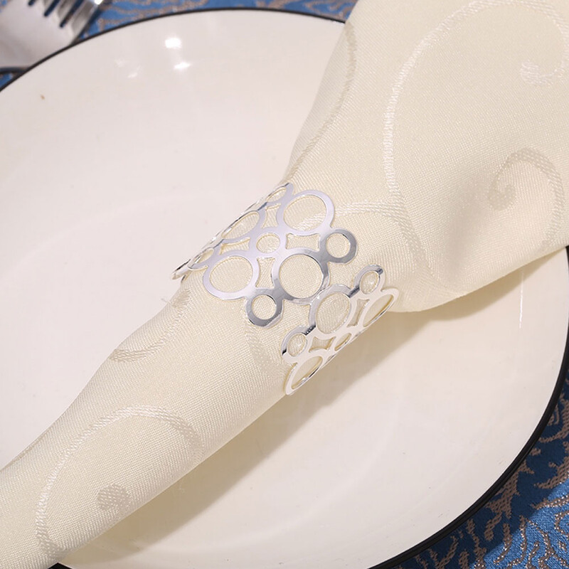 12 kom prstena za salvete Jednostavan i luksuzan šuplji krug Vrhunska tkanina 12 kom/pak. (srebrni) Kopča salveta za stol