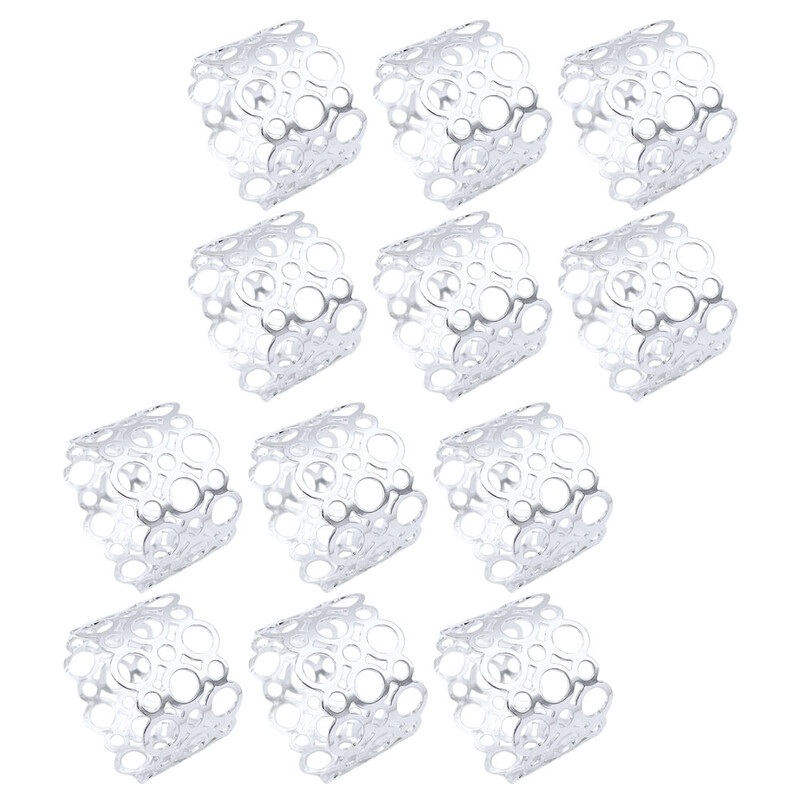 12 kom prstena za salvete Jednostavan i luksuzan šuplji krug Vrhunska tkanina 12 kom/pak. (srebrni) Kopča salveta za stol