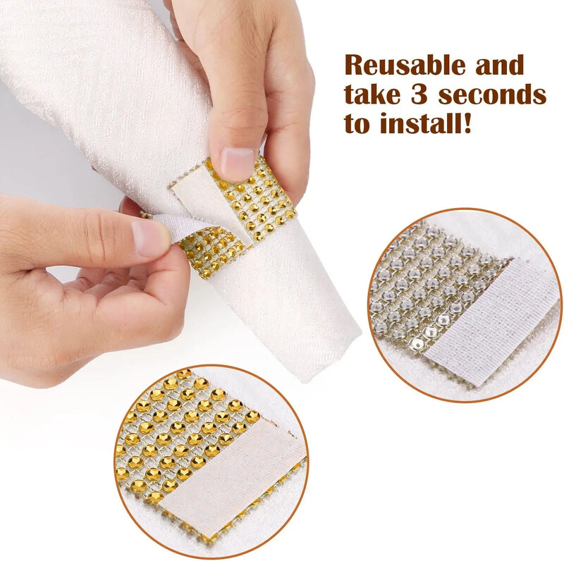 100/50 бр. Пръстени за салфетки с кристали Bling Декорация Сватбена вечеря Елегантни златни пръстени за салфетки Държач Парти консумативи