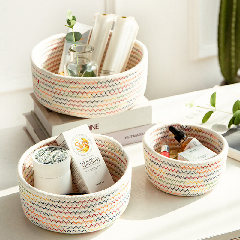 1kom ručno tkane košare Košara za rublje Skladištenje uredskih sitnica Ručno izrađena pletiva Pamučna korpa Okrugla i mala velika košara za pohranu