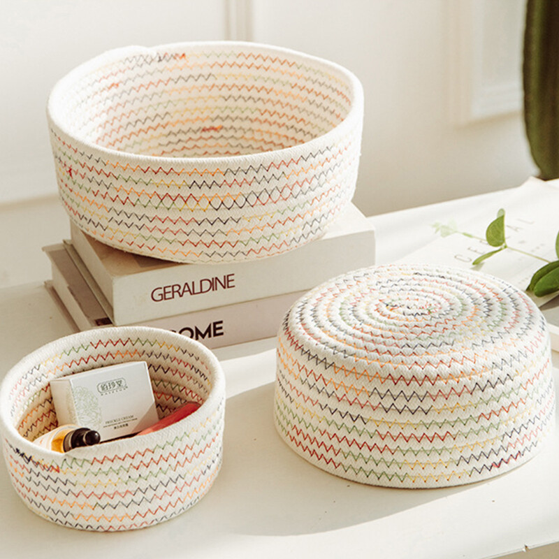 1kom ručno tkane košare Košara za rublje Skladištenje uredskih sitnica Ručno izrađena pletiva Pamučna korpa Okrugla i mala velika košara za pohranu