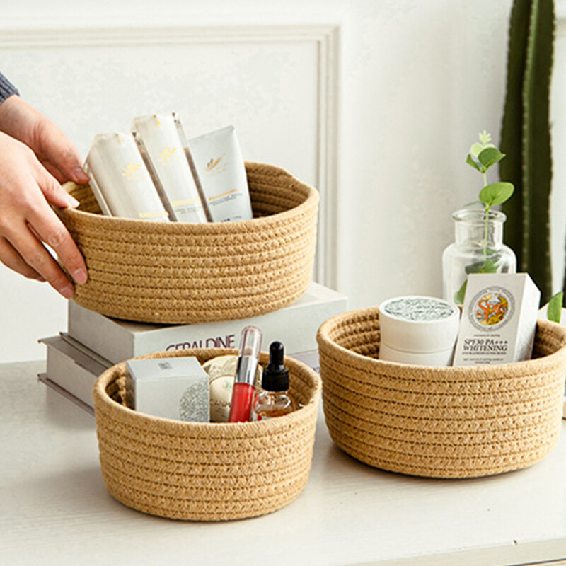 1kom ručno tkane košare Košara za rublje Skladištenje uredskih sitnica Ručno izrađena pletiva Pamučna korpa Okrugla i mala velika košara za pohranu