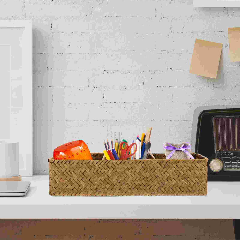 Pletena kutija za pohranu Kućne sitnice Organizator Kanta za smeće Kontejner Stolna slamnata kutija Košare Kante s poklopcima