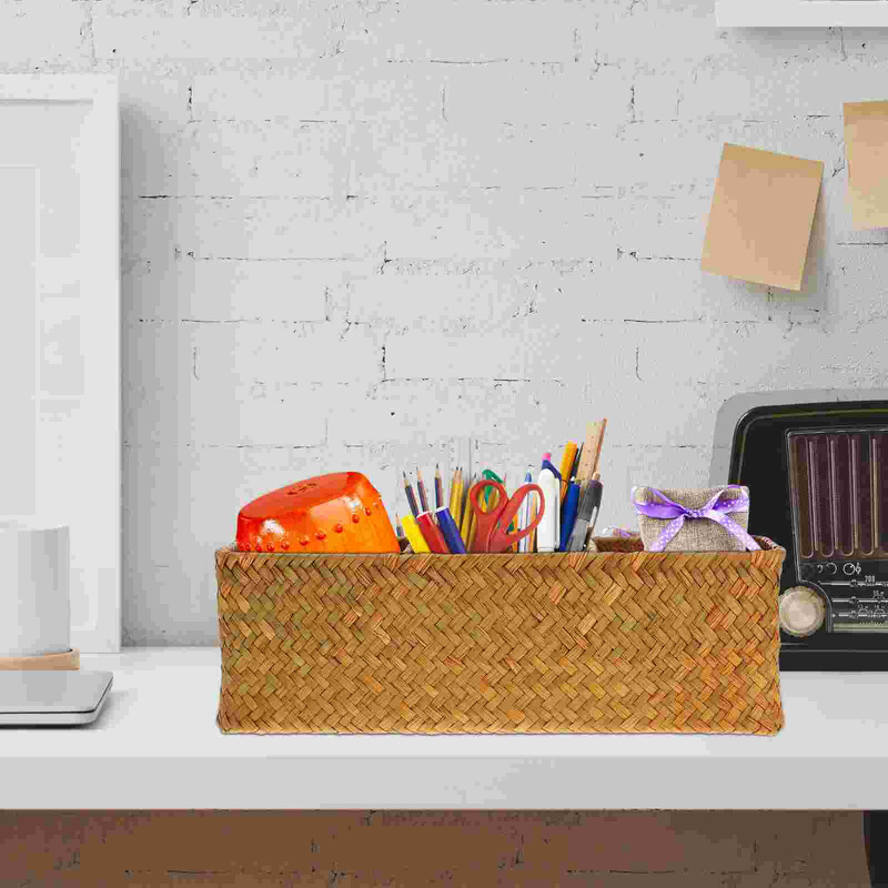 Pletena kutija za pohranu Kućne sitnice Organizator Kanta za smeće Kontejner Stolna slamnata kutija Košare Kante s poklopcima