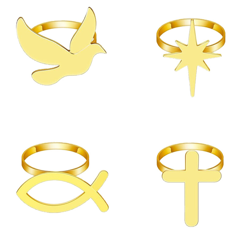 8Gb Zelta salvešu gredzeni Sudraba krusta zivs formas salvešu turētājs Jesus Christian salvešu gredzeni pirmās Komūnijas ballītes galda dekorēšanai