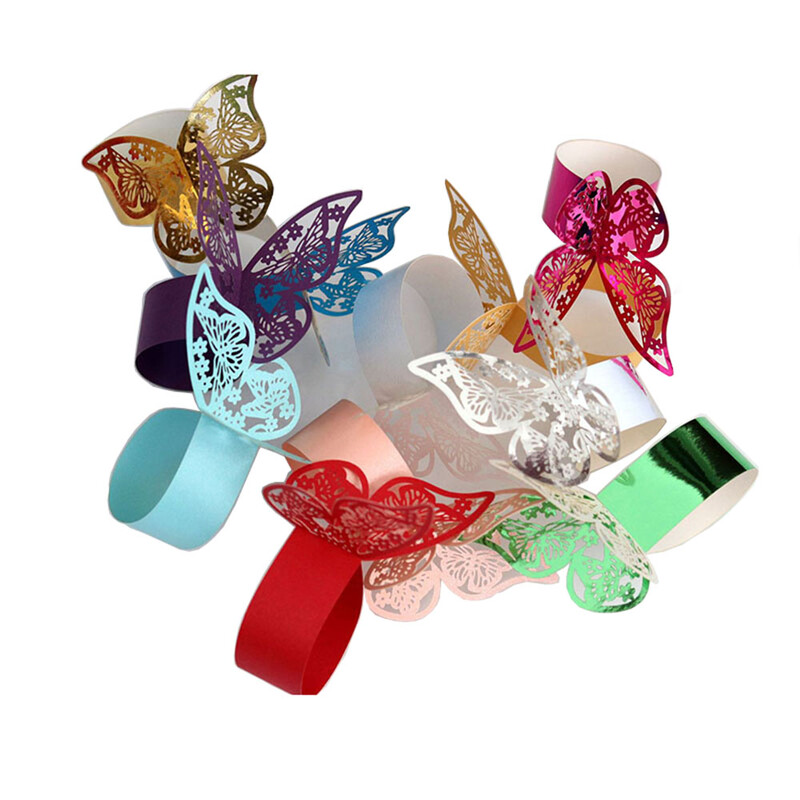 25 бр. Лазерно изрязани пеперуди, хартиен пръстен за салфетки 3D стерео хартиен пръстен с пеперуди, хотел, рожден ден, сватбено парти, декорация на маса