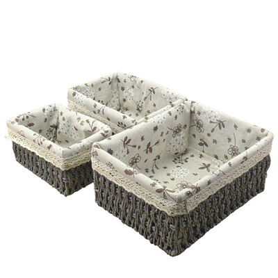 SML kootud hoiukorv Käsitsi valmistatud rotangist hoiukarp koos eemaldatava lillelise voodriga kodukaunistamise mitmesuguste asjade korraldaja