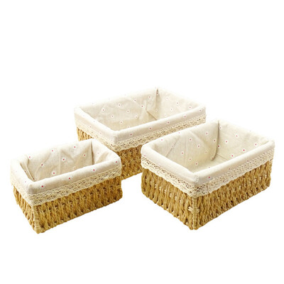 SML kootud hoiukorv Käsitsi valmistatud rotangist hoiukarp koos eemaldatava lillelise voodriga kodukaunistamise mitmesuguste asjade korraldaja