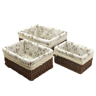 SML kootud hoiukorv Käsitsi valmistatud rotangist hoiukarp koos eemaldatava lillelise voodriga kodukaunistamise mitmesuguste asjade korraldaja