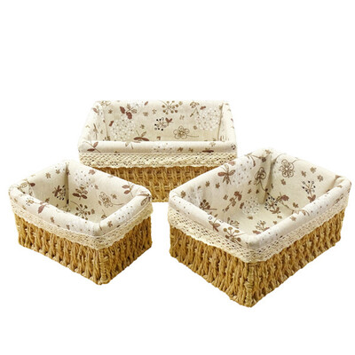 SML kootud hoiukorv Käsitsi valmistatud rotangist hoiukarp koos eemaldatava lillelise voodriga kodukaunistamise mitmesuguste asjade korraldaja