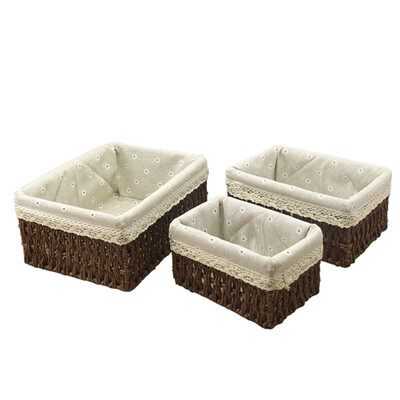 SML kootud hoiukorv Käsitsi valmistatud rotangist hoiukarp koos eemaldatava lillelise voodriga kodukaunistamise mitmesuguste asjade korraldaja