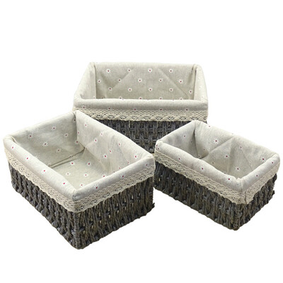 SML kootud hoiukorv Käsitsi valmistatud rotangist hoiukarp koos eemaldatava lillelise voodriga kodukaunistamise mitmesuguste asjade korraldaja