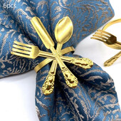 6 ks zlatých nožov a vidličiek, sada krúžkov na obrúsky, kovové pracky na obrúsky, držiak na obrúsky na narodeniny, svadobnú párty, večeru, dekoráciu stola, držiaky na obrúsky