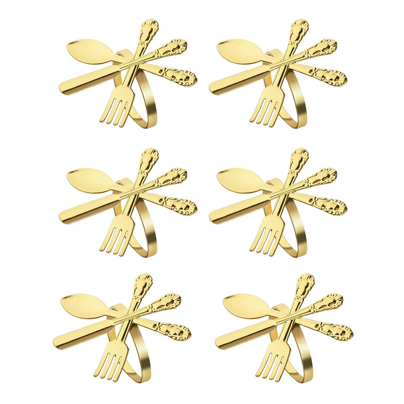 6 ks zlatých nožov a vidličiek, sada krúžkov na obrúsky, kovové pracky na obrúsky, držiak na obrúsky na narodeniny, svadobnú párty, večeru, dekoráciu stola, držiaky na obrúsky