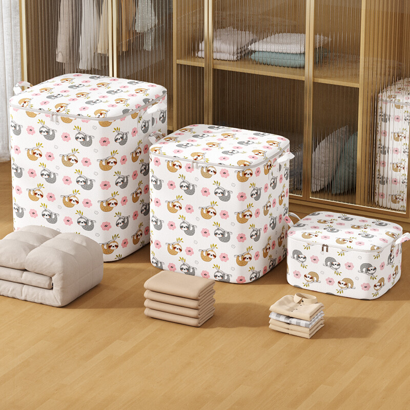 1 ks prenosná veľkokapacitná úložná taška na prešívanú prikrývku s roztomilým medvedíkom a kockovaným vzorom, organizér na oblečenie, perfektná úložná taška na sťahovanie