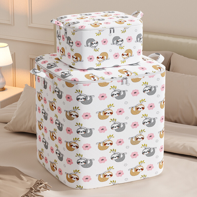 1 ks prenosná veľkokapacitná úložná taška na prešívanú prikrývku s roztomilým medvedíkom a kockovaným vzorom, organizér na oblečenie, perfektná úložná taška na sťahovanie