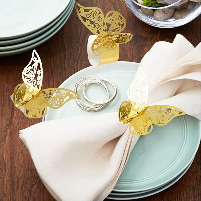 100/50 tk Premium salvrätikurõngad, laserlõigatud fooliumist paberist salvrätikuhoidja pulmapeo õhtusöögilaua sisekujunduse toitlustusteenused