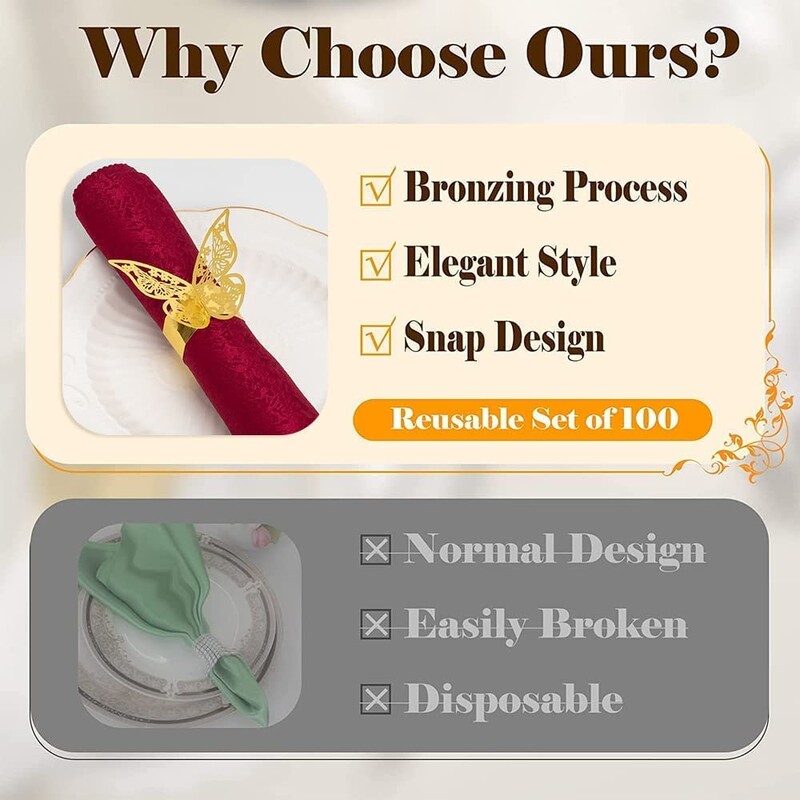 100/50 tk Premium salvrätikurõngad, laserlõigatud fooliumist paberist salvrätikuhoidja pulmapeo õhtusöögilaua sisekujunduse toitlustusteenused