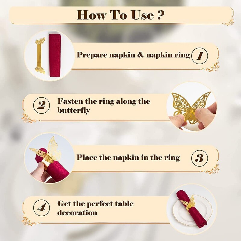 100/50 tk Premium salvrätikurõngad, laserlõigatud fooliumist paberist salvrätikuhoidja pulmapeo õhtusöögilaua sisekujunduse toitlustusteenused