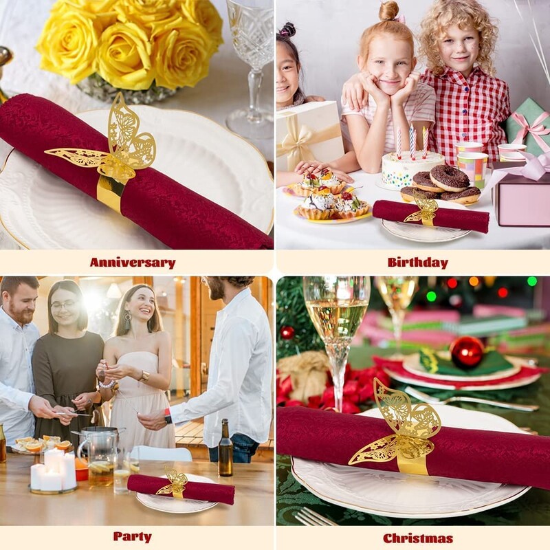 100/50 tk Premium salvrätikurõngad, laserlõigatud fooliumist paberist salvrätikuhoidja pulmapeo õhtusöögilaua sisekujunduse toitlustusteenused