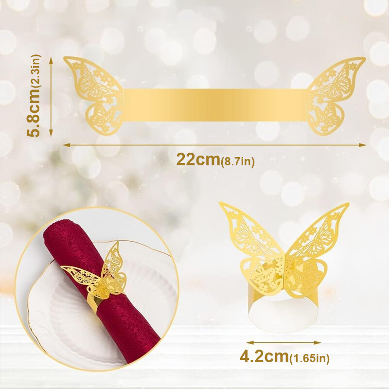 50 komada Šuplji 3D prstenovi za salvete s leptirima Premium DIY ukras za stol za večeru Kreativno vjenčanje za proslavu svadbene večere