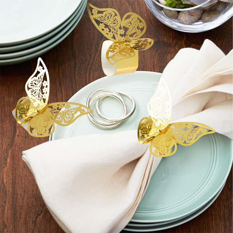 50 komada Šuplji 3D prstenovi za salvete s leptirima Premium DIY ukras za stol za večeru Kreativno vjenčanje za proslavu svadbene večere