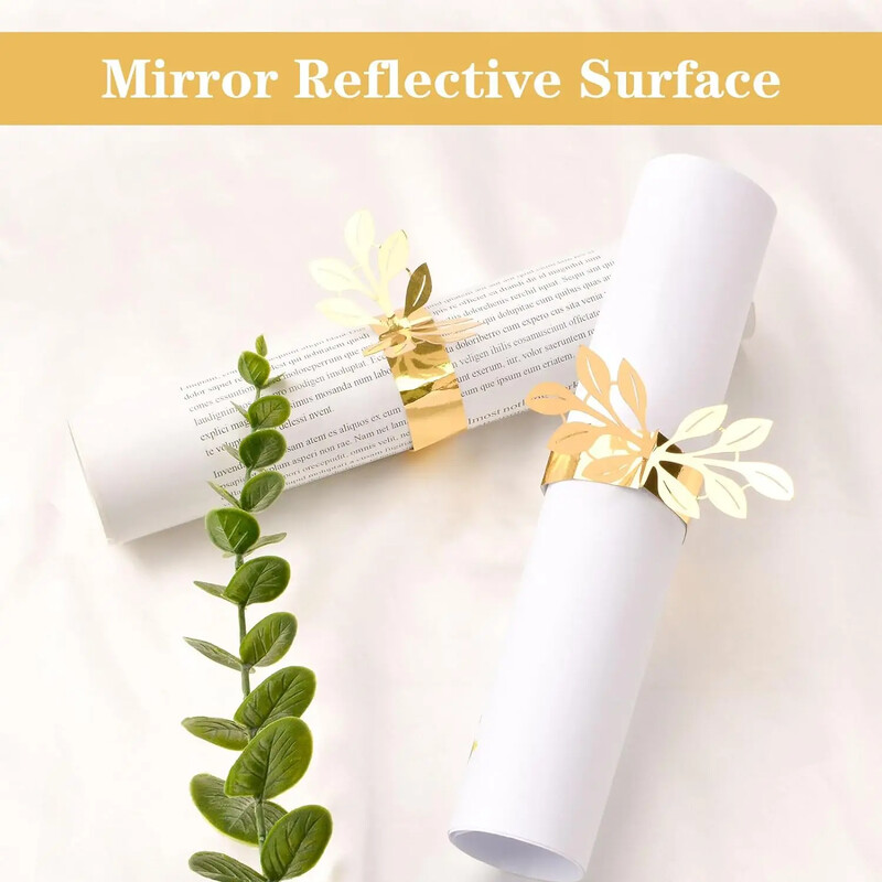 Kopča za salvete sa zlatnim listićima od 100 komada, reflektirajući prstenovi za papirnate držače za salvete u obliku zlatnih listića za dekoraciju stolova za svečane večere