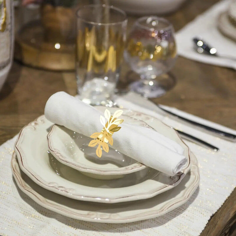Kopča za salvete sa zlatnim listićima od 100 komada, reflektirajući prstenovi za papirnate držače za salvete u obliku zlatnih listića za dekoraciju stolova za svečane večere