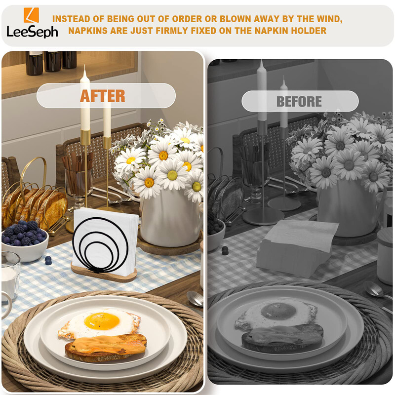 Leeseph moderan držač za salvete s drvenom bazom, elegantnog dizajna za blagovaonski stol, čvrst i ukrasan držač za papirnate salvete