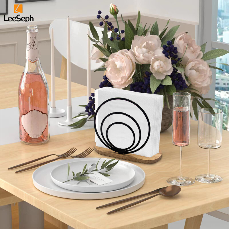 Leeseph moderan držač za salvete s drvenom bazom, elegantnog dizajna za blagovaonski stol, čvrst i ukrasan držač za papirnate salvete