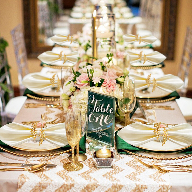 12 gab. Zelta lapu salvešu gredzenu sprādzes kāzu dzimšanas dienas svinībām vakariņu galda dekorēšanai Ziemassvētku pateicības salvešu turētājs