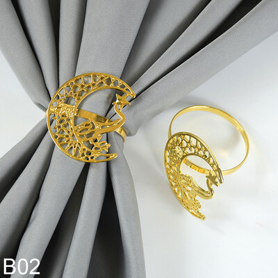 Eid Mubarak salvešu gredzeni Ramadan Kareem galda noformējums Islāma musulmaņu ballīte Zelts Sudrabs Metāls Zvaigzne Mēness salvešu sprādžu turētāji