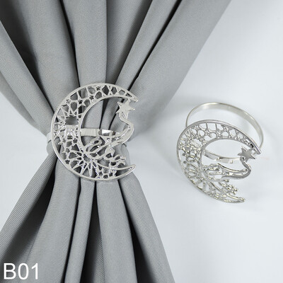 Eid Mubarak salvešu gredzeni Ramadan Kareem galda noformējums Islāma musulmaņu ballīte Zelts Sudrabs Metāls Zvaigzne Mēness salvešu sprādžu turētāji