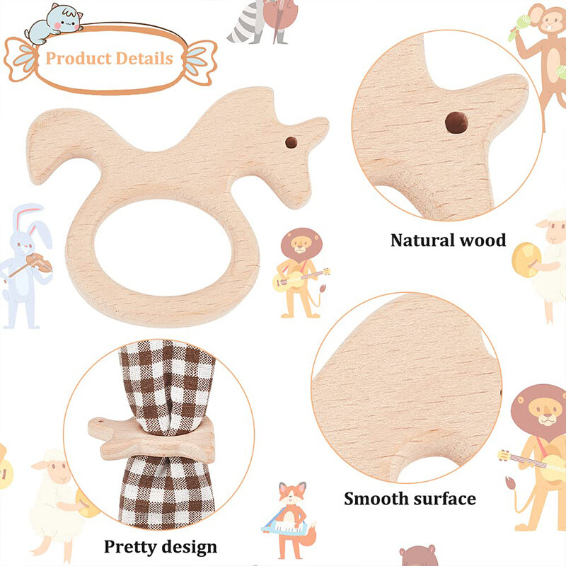 Kreativni ručno izrađeni prsten za salvete sa crtanim životinjama od bukovog drveta