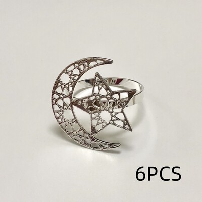 6 бр. Златни, сребърни пръстени за салфетки Eid Рамадан Декорация на маса Ислямска мюсюлманска партия Луна Звезда Катарама за салфетки Eid Подаръци Консумативи Рамадан