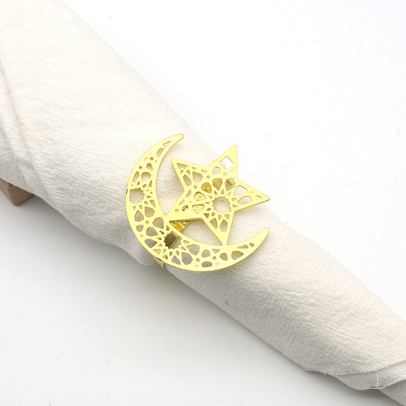 6 бр. Златни, сребърни пръстени за салфетки Eid Рамадан Декорация на маса Ислямска мюсюлманска партия Луна Звезда Катарама за салфетки Eid Подаръци Консумативи Рамадан