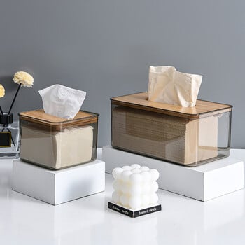 Χαρτοπετσέτα Tissue Clear Box Οικιακή Διαφανής Ορθογώνια Ξύλινη Μοντέρνα Επιτραπέζια Δημιουργική Διαφανής Επιτραπέζια Tissue Box Θήκη