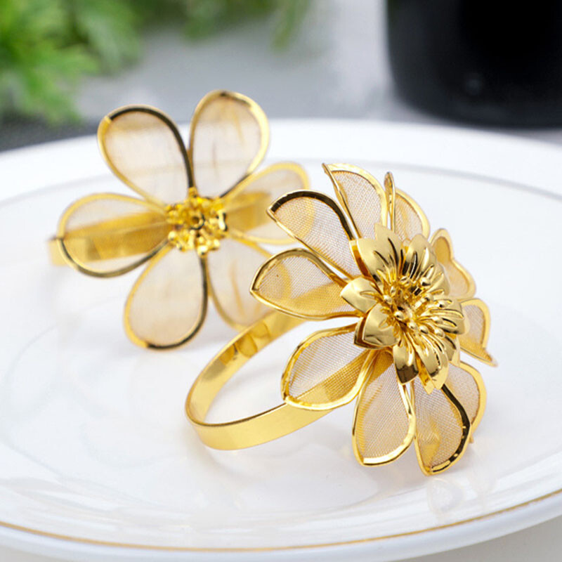 Prsten za salvete s cvjetnim uzorkom Metalna zlatna kopča za salvete Ukras za stol Ručno izrađeni izdubljeni salvete Držač za ručnike Dekoracija za kućnu zabavu