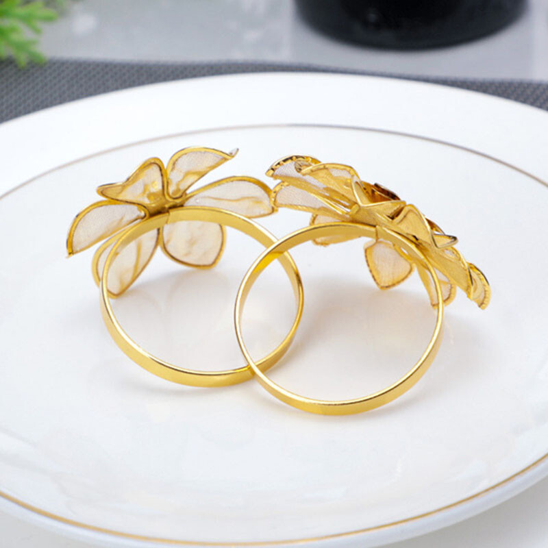 Prsten za salvete s cvjetnim uzorkom Metalna zlatna kopča za salvete Ukras za stol Ručno izrađeni izdubljeni salvete Držač za ručnike Dekoracija za kućnu zabavu