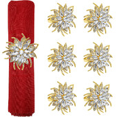 6Pcs Cvjetni prstenovi za salvete s kristalnim cvijetom Držači kopči za salvete za vjenčanje, blagdanske zabave Dekor stola Božićni dar