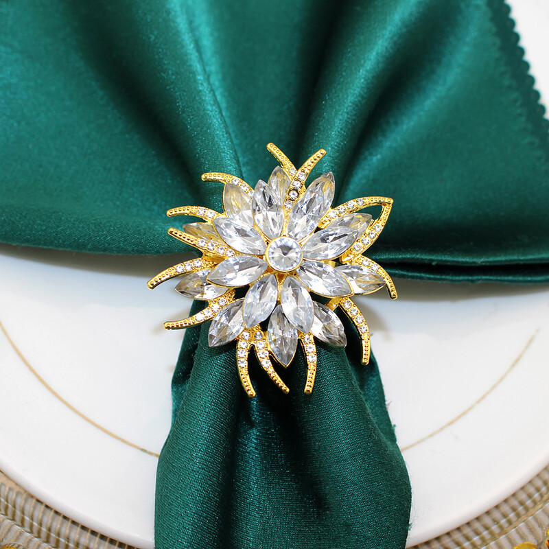 6Pcs Cvjetni prstenovi za salvete s kristalnim cvijetom Držači kopči za salvete za vjenčanje, blagdanske zabave Dekor stola Božićni dar