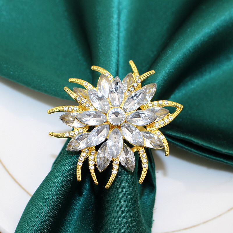 6Pcs Cvjetni prstenovi za salvete s kristalnim cvijetom Držači kopči za salvete za vjenčanje, blagdanske zabave Dekor stola Božićni dar